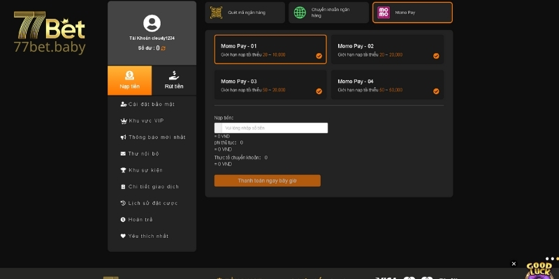 Nạp tiền bằng ví điện tử Momo nhanh chóng